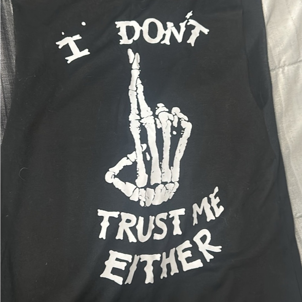 Black Graphic “I don’t trust me either”  Muscle Tee with Skeleton Design